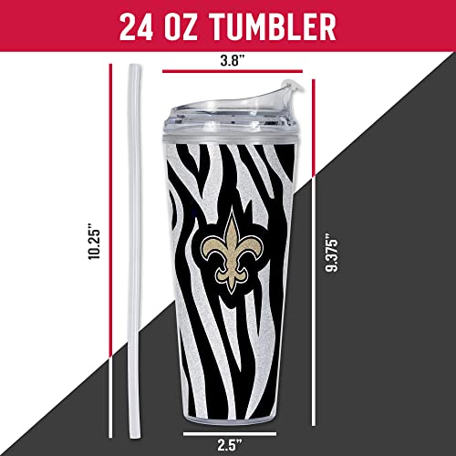 Image of Rico Industries NFL Football Glitter 24oz Acrylic Glitter Tumbler with Hinged Lid, Officially Licensed Double Wall Tumbler with Straw