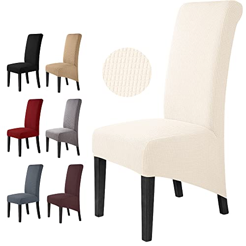 Fundas para sillas XL 6 Piezas Fundas de Sillas de Comedor Spandex Elástico Jacquard Cubiertas de silla Funda de silla elástica Fundas Sillas para Decoración de fiesta (Cream, Paquete de 6)-XL