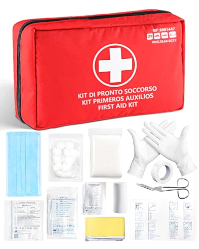 HW CASA Kit Portatile Pronto Soccorso da 42 Pezzi, Kit Piccolo Pronto Soccorsodal Peso Totale di 360g,Valigetta Pronto Soccorso Confezionato Singolarmente,Ideale per Famiglie,Viaggi Brevi