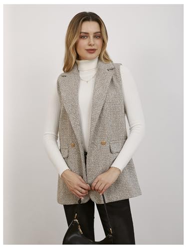 MakeMeChic Women's Tweed Blazer Vest Sleeveless Lapel Collar Business Casual Jacket Coat4
