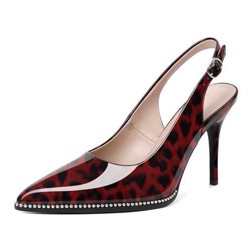 Image of SAMMITOP Women Slingback Heels Stilettos Closed Pointed Toe High Heel Silver Beaded Pumps Comfortable 3.5 Inch High Heels for Women Dressy Shoes