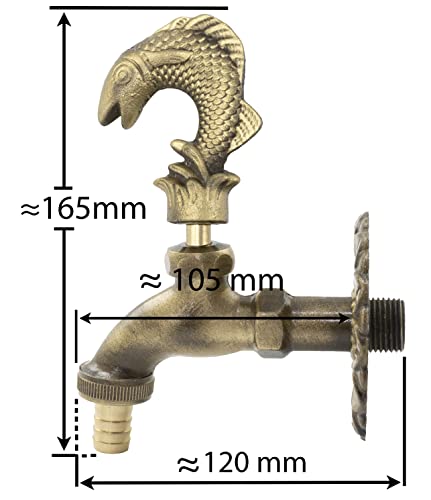 AERZETIX - C62126 - Wand-Spültischarmatur 1/2’’ Fisch spülbeckenhahn mit antikem retro-dekorationsgriff - brunnen ornament badezimmer vintage gartenarmatur - altmessing