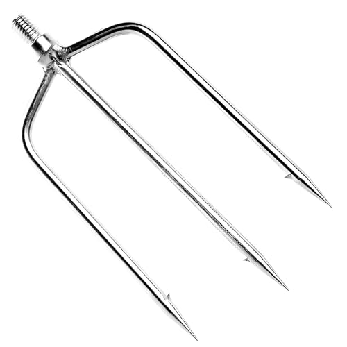 Persei 3 Prong Fishing Harpoon Stainless Steel Barbed Fishing Gig Gaff Hook with 8mm Screw for Big Fish Frog Flounder