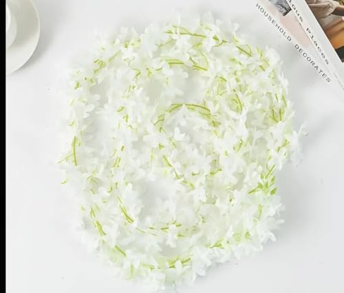 Image of VRB Dec 2 Pcs Artificial Flowers Vine Silk Wisteria Garland Fake Ivy,(6 ft Long) Wedding Decoration Diwali /Ganpati /Christmas Decorations Fake Daisy Floral Vine Silk Hanging Flower for Home (White)