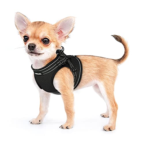 AOKCATS Small Dog Harness, Adjustable Puppy Harness, Soft Mesh Dog Harness for Small Dogs No Choke Dog Vest Harness Reflective Padded No Pull Dog Harness for Puppy Small Medium Dog Walking, Black, S
