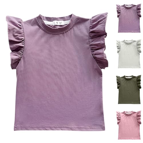 Girls Trendy Cute 𝐅lutter Sleeve Tshirt Summer Solid Color Ruffle Crewneck Shirts Tops Summer Blouse Tees Shirt2