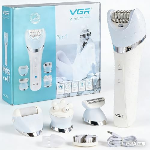 Épilateur électrique pour Femme, 5 en 1 Rasoir Electrique sans Fil pour les Jambes et le Corps épilation, Wet & Dry, Tondeuse avec épilateur, Rasoir,...
