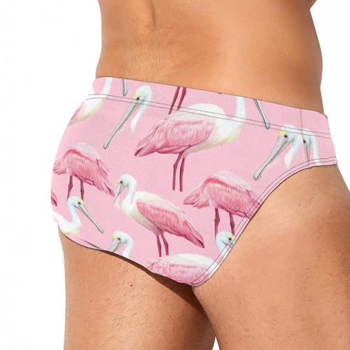 Roseate Spoonbill Pattern Mens Swim Briefs Sexy Bikini Swimwear Bathing Suits Trunks3