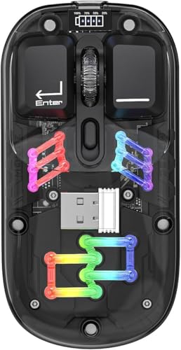 Image of Wireless Transparent Mouse Dual-Mode 2.4GHz /BT5.0 Bluetooth Metal Roller Silent Rechargeable RGB with USB Receiver Power Indicator Light Mouse for PC,Laptop,Mobile,Tablet (Black)