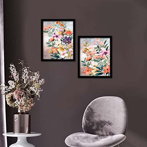 Image of kotart - floral theme abstract art paintings with frame for living room wall decor - modern art framed posters (11x14 inch, multicolor) set of 2 (Art-7, 19X25 inch)