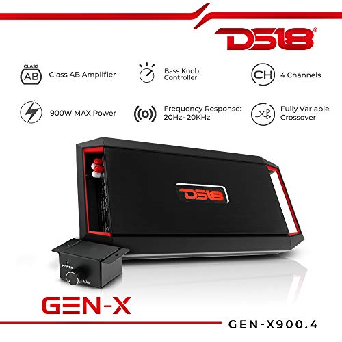 Ds18 Gen-X900.4 Car Audio Amplifier 4-Channel Class A/B 900 Watts Max Multichannel Amp - Bass Remote Knob Included - Lightweight Design - High Efficiency Rate #TOP1
