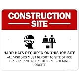 Construction Site Hard Hats Required On This Job Site All Visitors Must Report Sign, 24x30 Inches, Rust Free .063 Aluminum, Fade Resistant, Made in USA by My Sign Center