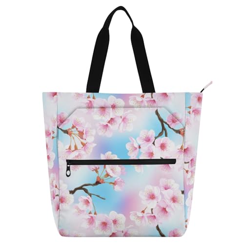 Bolsa de mão pastel Cherry Blossoms para crianças e adultos, tecido Oxford, resistente à água, com vários bolsos