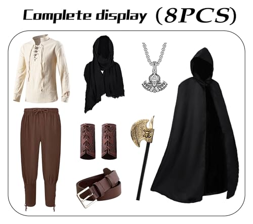 Image of 8 Pcs Medieval Costume for Boys Renaissance Viking Pirate Tunic Outfit for Kids