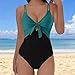 Women's Cut Out One Piece Swimsuit Fashion Colorblock Cheeky High Cut Bathing Suit Sexy Tie Knot Front Swimsuits Blue