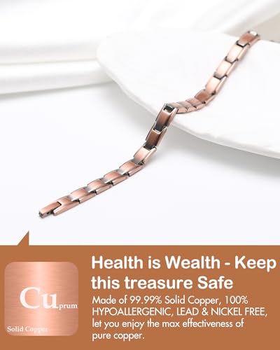 Feraco Copper Bracelet for Women Hand Forged 99.99% Solid Pure Copper Magnetic Bracelets with Pro Neodymium Magnets