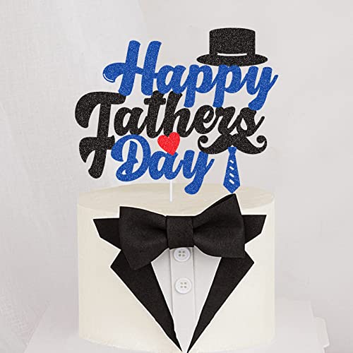 G-Lovely's Fathers Day Cake Toppers Glitter Happy Father's Day Theme Party Supplies Blue And Black Hat Beard Glasses Cake Decoration For Father's Birthday Party Favors (04) #TOP6