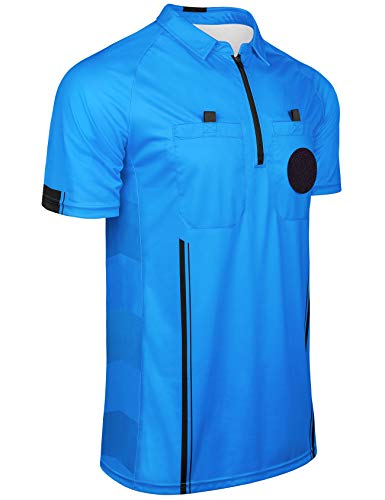 FitsT4 Sports Pro Soccer Referee Jersey Short Sleeve Ref Shirts Blue X-Small - Thumbnail 3