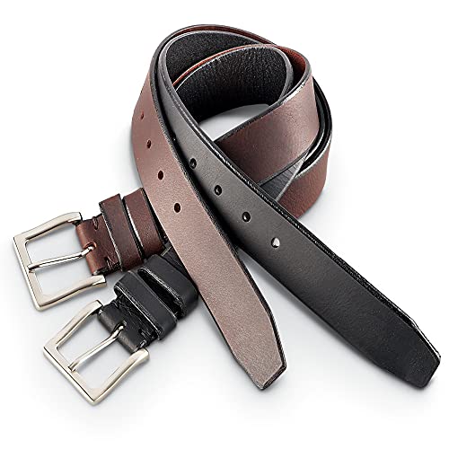 Guide Gear Men's 1.5" Leather Belt for Work, Casual, Dress, 2-Pack (Brown and Black Belts)2