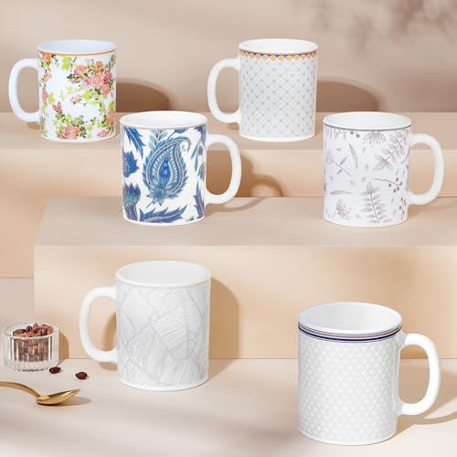 Image of Larah by BOROSIL 320ml x 2pc Opalware New Iris Tea /Coffee Mug Set, Microwave & Dishwasher Safe Embossed Design Crockery Ideal for Daily Use & Gifting