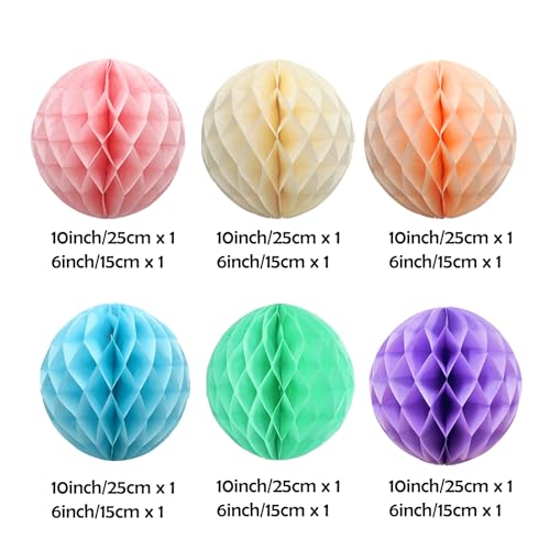 Image of ZOOYOO 12Pcs 6 inch 10 inch Honeycomb Balls Decorations Hanging Tissue Paper Pom Poms for Birthday Party Wedding Baby Shower Easter Decorations(Pastel Rainbow)