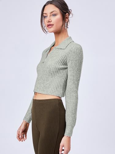 CIDER Wool-Blend Knit Zipper Long Sleeve Collared Top4
