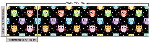 Ambesonne Owls Fabric by The Yard, Colorful Birds with Different Expressions Funny Confused Serious Characters Dots, Decorative Fabric for Upholstery and Home Accents, 1 Yard, Black — view 2