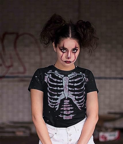 Halloween Shirts for Women - Womens Skeleton Shirts Vintage Skeleton Graphic T Shirts Tops Casual Horror Shirts4