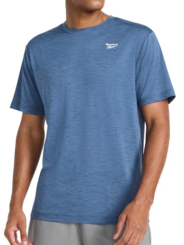 Reebok Mens Showdown Short Sleeve Crewneck T-Shirt Standard Fit Lightweight Stretch Poly Space-Dyed Cool Touch Jersey Shadow Heather Large