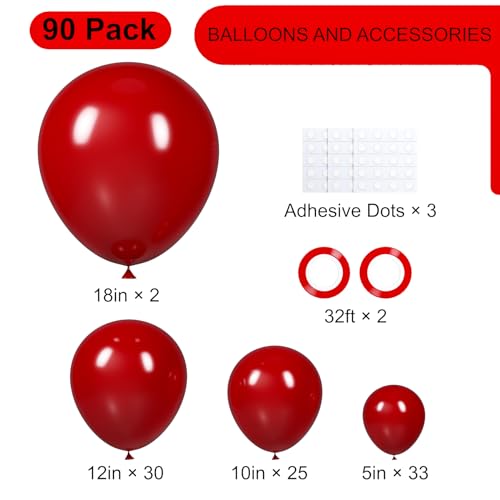 Image of Voircoloria 90pack Ruby Balloons Different Size 18 /12 /10 /5 Inch Ruby Balloon Garland Arch Kit for Graduation, Wedding, Birthday, Princess Them, Valentine's Day, Anniversary Party Decorations