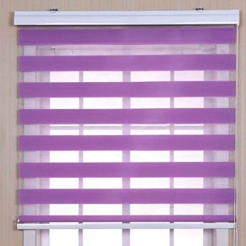 WWHATE Estor enrollable de tela opaca de doble capa, riel de aluminio, fácil ajuste, para el hogar, oficina, dormitorio, habitación de los niños, fácil ajuste (violeta, ancho 60 cm x largo: 150 cm)
