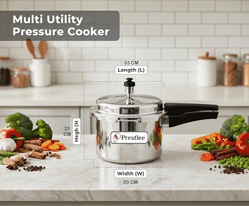 Image of Prestlee Aluminium 3 Litres Pressure Cooker | Outer Lid | Faster & Healthy Cooking | Gas Stove Compatible | ISI Certified | 5 Years Manufacturer's Warranty | Silver