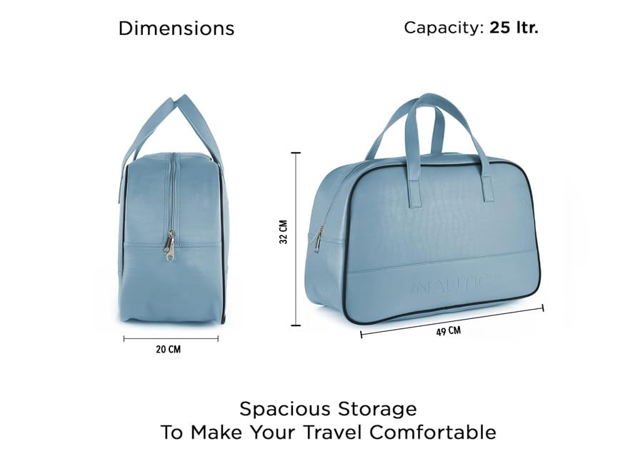Image of Nautica Unisex 25L PU Duffle Bag for Travel | Stylish Leatherette Cabin Luggage with Smooth Zippers | Compact, Comfortable & Spacious for Weekend Trips, Gym & Everyday Use | Blue
