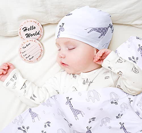 Elstey Newborn Swaddle Receiving Blanket Hat Set For 0-3-6 Months Babies, Soft Nursery Wrap For Infant Boy Girl, Stretchy Swaddling Sleep Sack, Baby Photography Props, Perfect Shower Gift (Giraffe) #TOP4