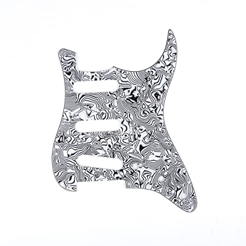 Musiclily SSS 11穴 USA/メキシコストラトキャスター用ピックガード 4プライ黒白貝柄