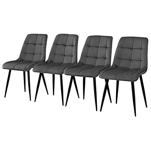 TUKAILAI 4 x Esszimmerstühle 4er Set Küchenstuhl Polsterstuhl Wohnzimmerstuhl mit Rückenlehne, Sitzfläche aus Samt Gepolsterter, Metallbeine, Design Stuhl für Küche Esszimmer, Dunkelgrau Cover