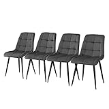 CLIPOP Juego de 4 sillas de comedor tapizadas de terciopelo con respaldo suave y patas de metal resistentes, silla tapizada para salón o cocina (gris oscuro, 4)