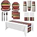 Oudain 162 Pcs Mexican Party Decorations 2 Mexican Serape Tablecloth Rectangular Mexican Party Plates Mexican Serape Napkins Fiesta Theme Dinnerware Set