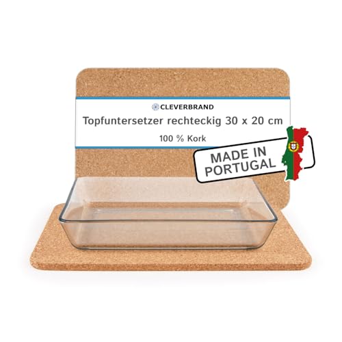 Cleverbrand Dessous de Plat en liège, résistant à la Chaleur, 30 x 20 cm, 10 mm d'épaisseur, rectangulaire, idéal pour Les Petits Plats à Four - Made in...