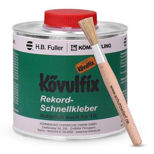 Kövulfix Kontaktkleber - Veganer Kraftkleber - 300g Kövulfix Rekord Schuhkleber extra stark wasserfest mit Klebstoffpinsel - der flexible Sohlenkleber Lederkleber made in Germany