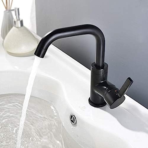 Robinet de lavabo noir mat anti-éclaboussures avec mitigeur pivotant 360°