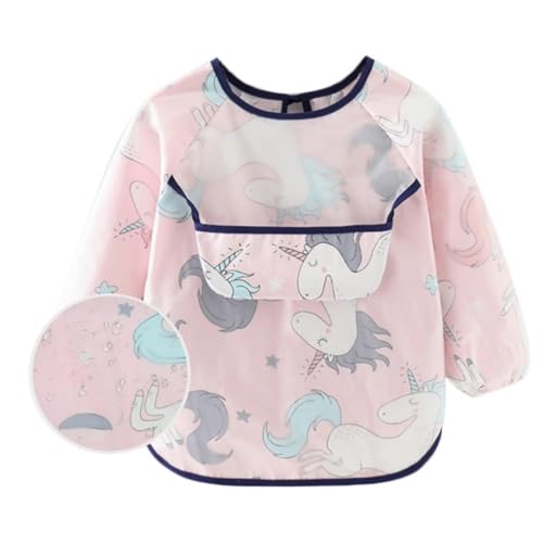 Image of Waterproof Long Sleeve Cotton Baby Bibs, Reusable With Catch-All Pocket, Washable And Lightweight Fabric, Fits Bibs For Baby 6 Months+ Age