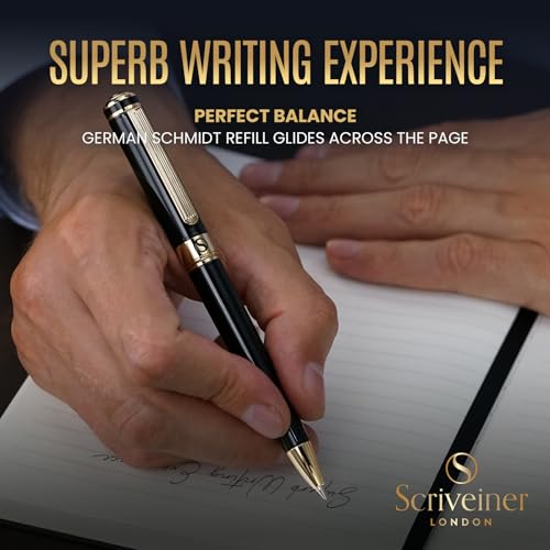 Image of Scriveiner Black Lacquer Ballpoint Pen -Stunning Luxury Pen, Real Gold Plating, Schmidt Black Refill, Best Gift Set for Men & Women, Professional Executive Office, Nice Fancy Designer Pens