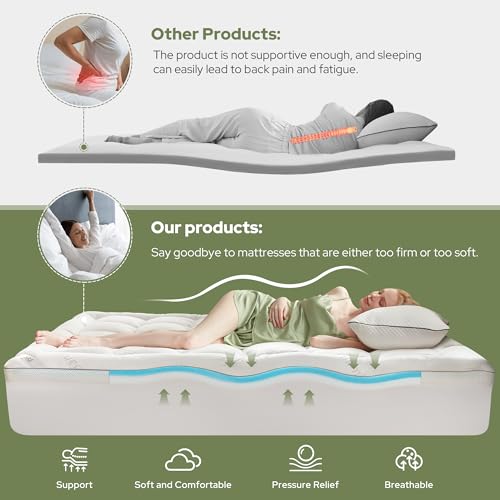 Image of BEDLORE 4 Inch Memory Foam Mattress Topper King,2-in-1 Dual Layer Design (2 inch Gel Memory Foam + 2 inch Plush Pillow Top Cover) Mattress Topper Medium-Firm,Pressure Relief & Back Pain Support(White)