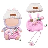 Bekleidung für 17cm Plüsch, Puppensammlung, 3-teiliges Set mit Pinker Flaschenoveralls, weißem Bärenmützchen und Pinker Kamera, ideal für kreatives Spielen und Sammeln, perfekt für 17 cm große Puppen