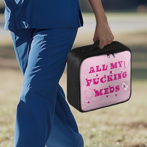 Image of Gomyblomy Pink First Aid Bag Empty All My Fucking Meds Print Travel Medicine Bags for Home Car Hiking Medical Supplies Storage Bag Portable First Aid Pouch Empty for Nurse Doctors