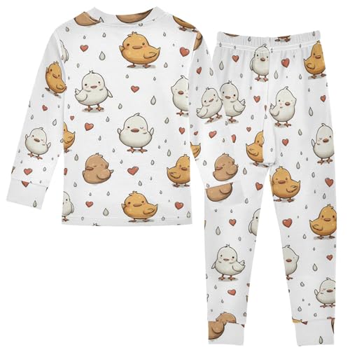 Pajama Sets Long Sleeve Cute Chicks with Hearts Soft Comfy Sleepwear 2 Piece PJS 3-8T3