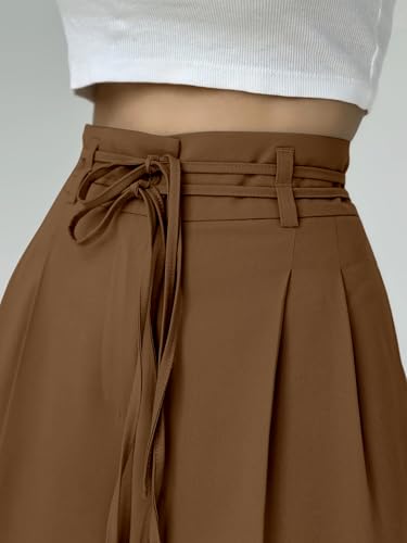 Image of Aahwan OffWhite Solid High Fabric Belt Waist Straight Korean Loose Pleated Wide Leg Trouser for Women's & Girl's