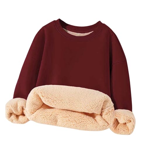 2025 Girl Fleece Lined Sweatshirt Long Sleeve High Elastic Top Crew Neck Warm Pullover Chunky Winter Fall Sweatshirts