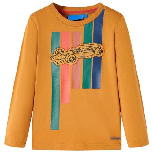 Camiseta Infantil Manga Larga Estampado Coche Carreras Ropa Ocre Oscuro 104